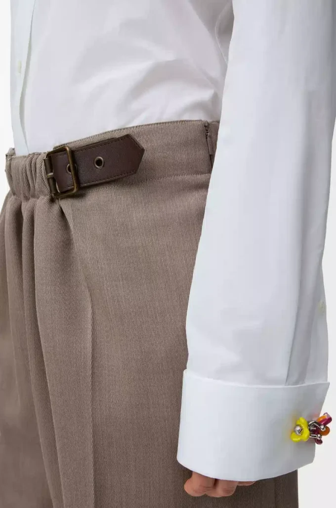 Shorts mit Gürtel aus Wolle Beige Melange
