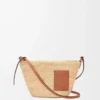 Slit Pochette-Tasche aus Raffia und Kalbsleder Natur/Hellbraun