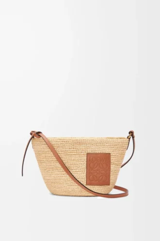 Slit Pochette-Tasche aus Raffia und Kalbsleder Natur/Hellbraun