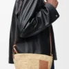 Slit Pochette-Tasche aus Raffia und Kalbsleder Natur/Hellbraun
