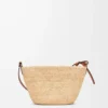 Slit Pochette-Tasche aus Raffia und Kalbsleder Natur/Hellbraun