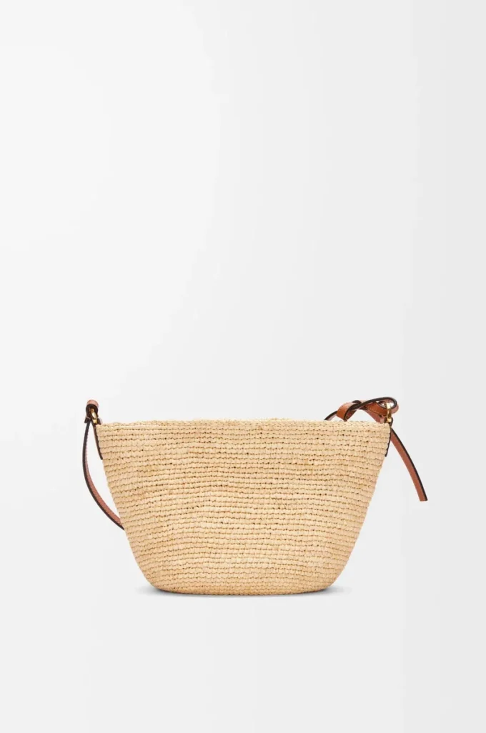 Slit Pochette-Tasche aus Raffia und Kalbsleder Natur/Hellbraun