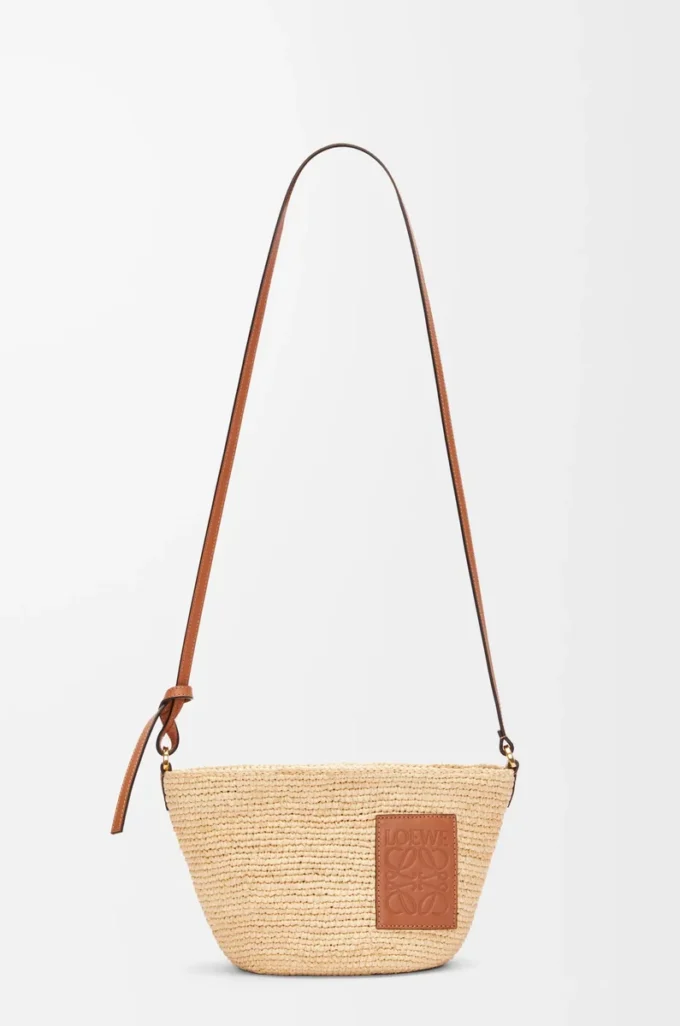 Slit Pochette-Tasche aus Raffia und Kalbsleder Natur/Hellbraun