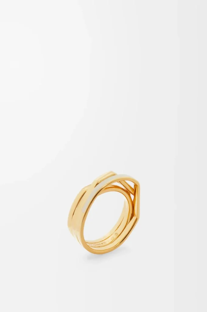 Stapelring aus Sterlingsilber und Emaille Gold/Elfenbein