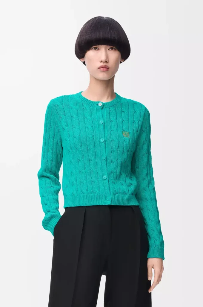 Strickjacke aus Baumwolle in Türkis