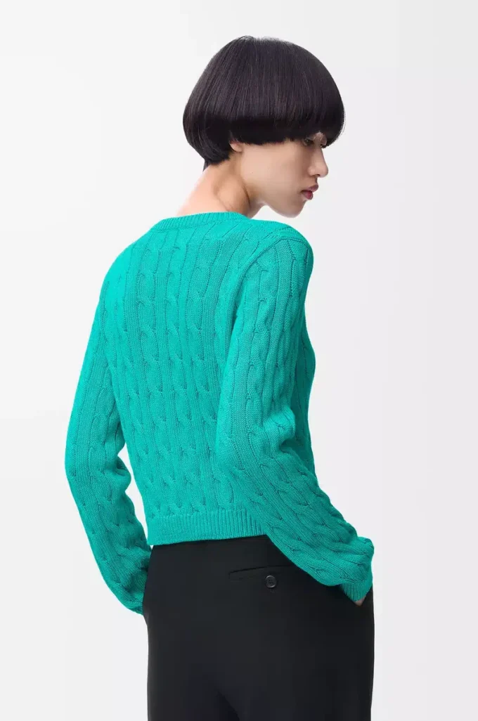 Strickjacke aus Baumwolle in Türkis
