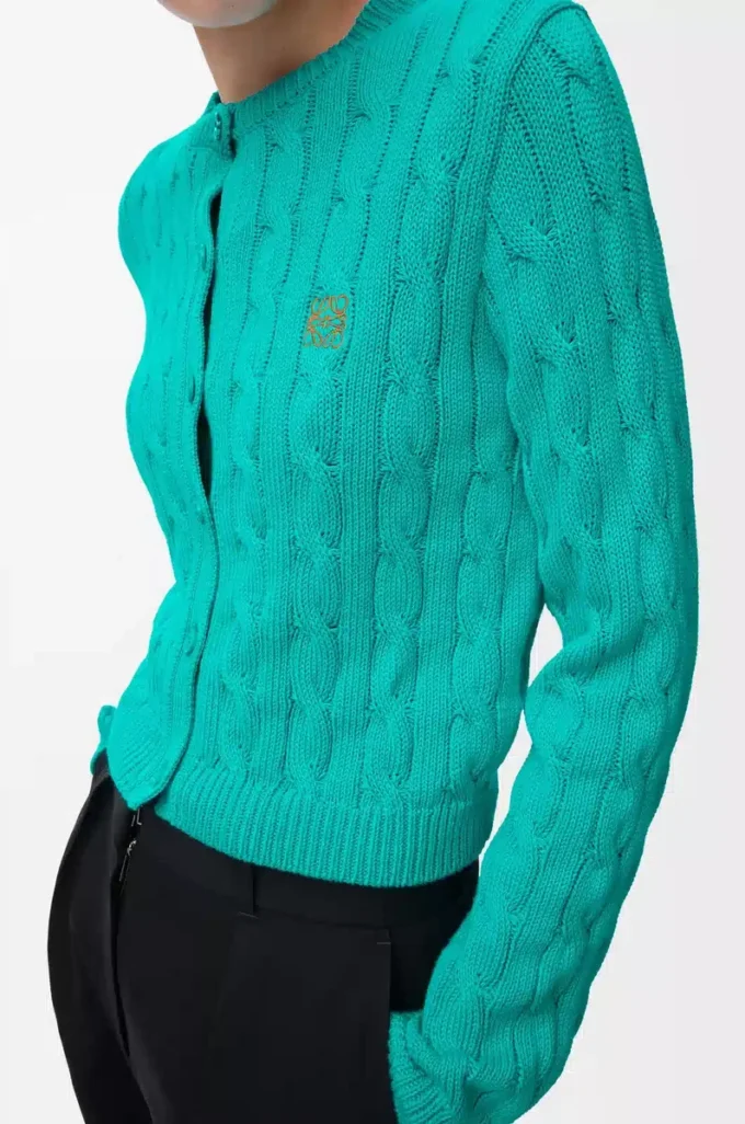 Strickjacke aus Baumwolle in Türkis