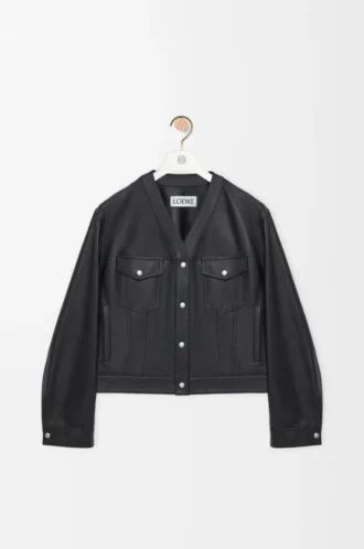 Strickjacke aus Nappalammleder in Schwarz