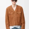 Strickjacke aus Toffeefarbenem Lammfell