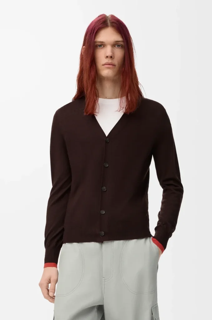 Strickjacke aus Wolle Braun/Orange