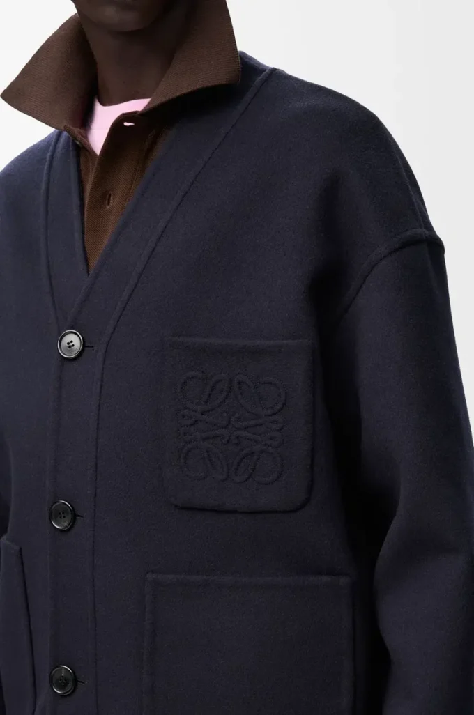 Strickjacke aus Wolle und Kaschmir Marineblau/Grau