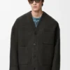 Strickjacke aus Wolle und Seide Khaki-Braun/Blau