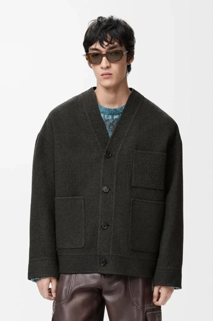 Strickjacke aus Wolle und Seide Khaki-Braun/Blau