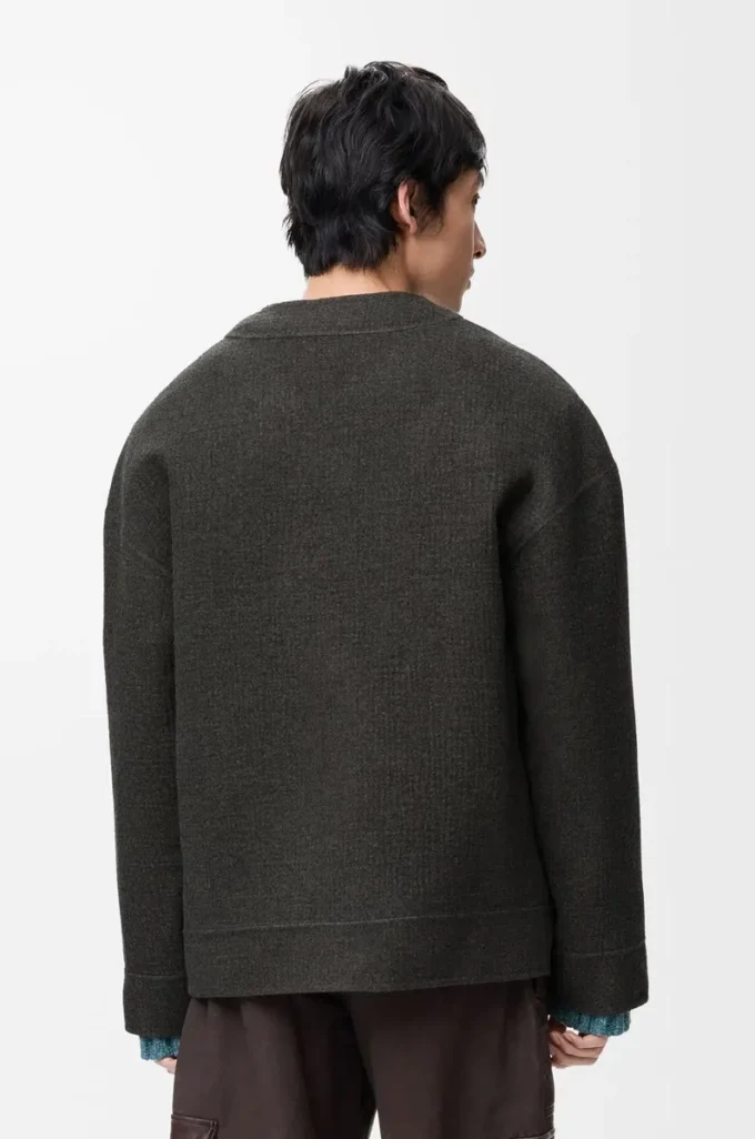 Strickjacke aus Wolle und Seide Khaki-Braun/Blau
