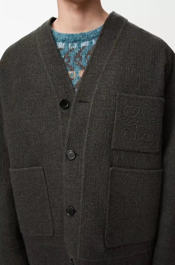 Strickjacke aus Wolle und Seide Khaki-Braun/Blau