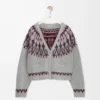 Strickjacke aus Wollmischung Hellgrau/Mehrfarbig