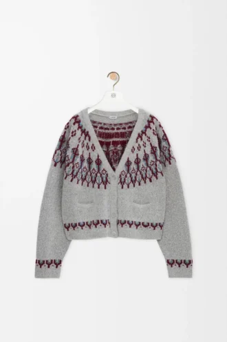 Strickjacke aus Wollmischung Hellgrau/Mehrfarbig