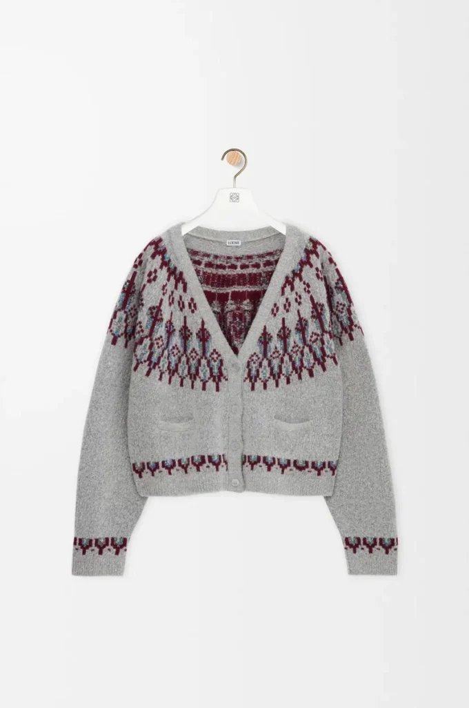 Strickjacke aus Wollmischung Hellgrau/Mehrfarbig