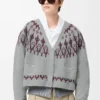 Strickjacke aus Wollmischung Hellgrau/Mehrfarbig