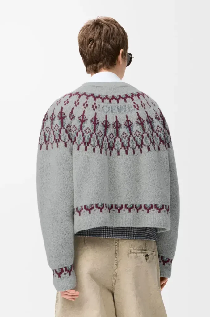 Strickjacke aus Wollmischung Hellgrau/Mehrfarbig