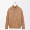 Strickjacke mit Reißverschluss aus Baumwolle, Leinen und Wolle Beige