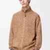 Strickjacke mit Reißverschluss aus Baumwolle, Leinen und Wolle Beige