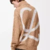 Strickjacke mit Reißverschluss aus Baumwolle, Leinen und Wolle Beige