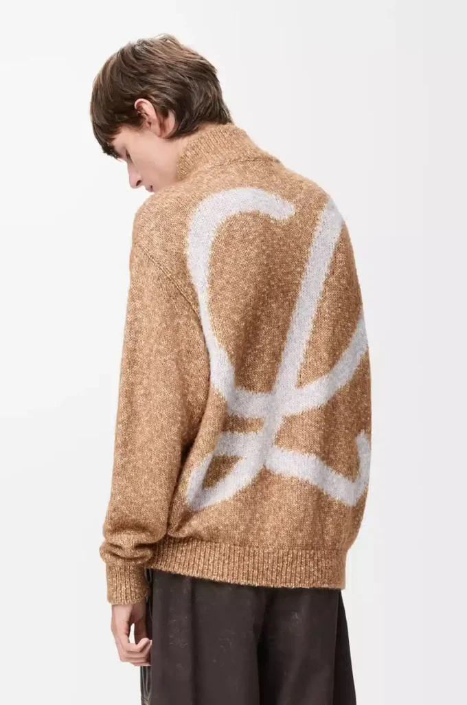 Strickjacke mit Reißverschluss aus Baumwolle, Leinen und Wolle Beige