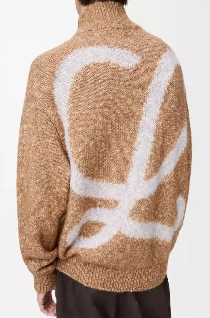 Strickjacke mit Reißverschluss aus Baumwolle, Leinen und Wolle Beige