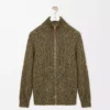 Strickjacke mit Reißverschluss aus Baumwolle, Leinen und Wolle Khaki-Grün