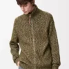 Strickjacke mit Reißverschluss aus Baumwolle, Leinen und Wolle Khaki-Grün