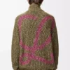 Strickjacke mit Reißverschluss aus Baumwolle, Leinen und Wolle Khaki-Grün