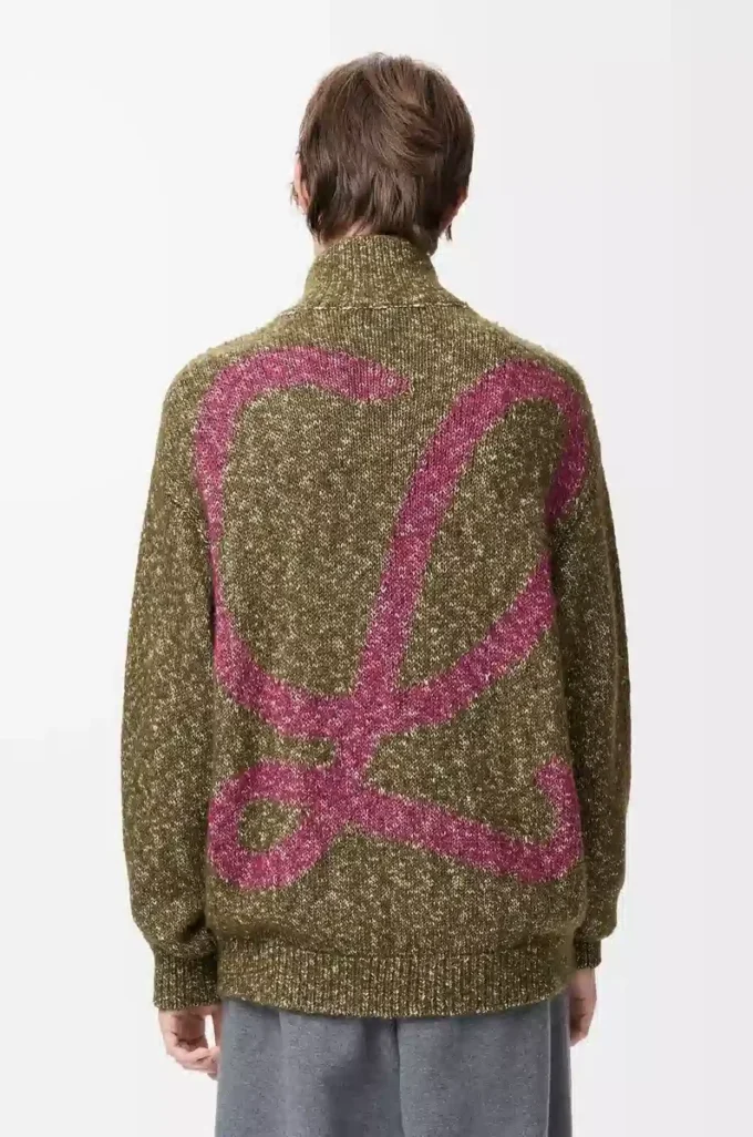 Strickjacke mit Reißverschluss aus Baumwolle, Leinen und Wolle Khaki-Grün