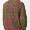 Strickjacke mit Reißverschluss aus Baumwolle, Leinen und Wolle Khaki-Grün