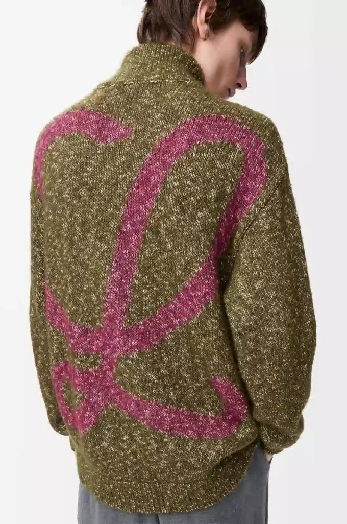 Strickjacke mit Reißverschluss aus Baumwolle, Leinen und Wolle Khaki-Grün