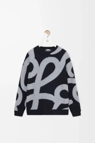 Sweatshirt aus Wolle und Baumwolle Navy/Grau