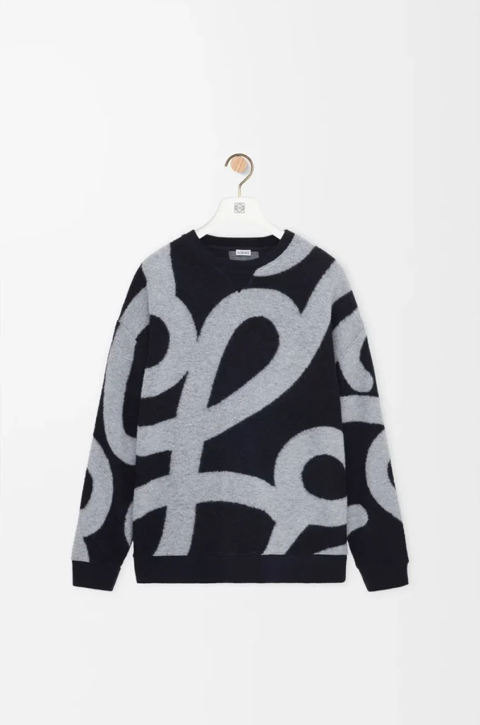 Sweatshirt aus Wolle und Baumwolle Navy/Grau