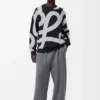 Sweatshirt aus Wolle und Baumwolle Navy/Grau