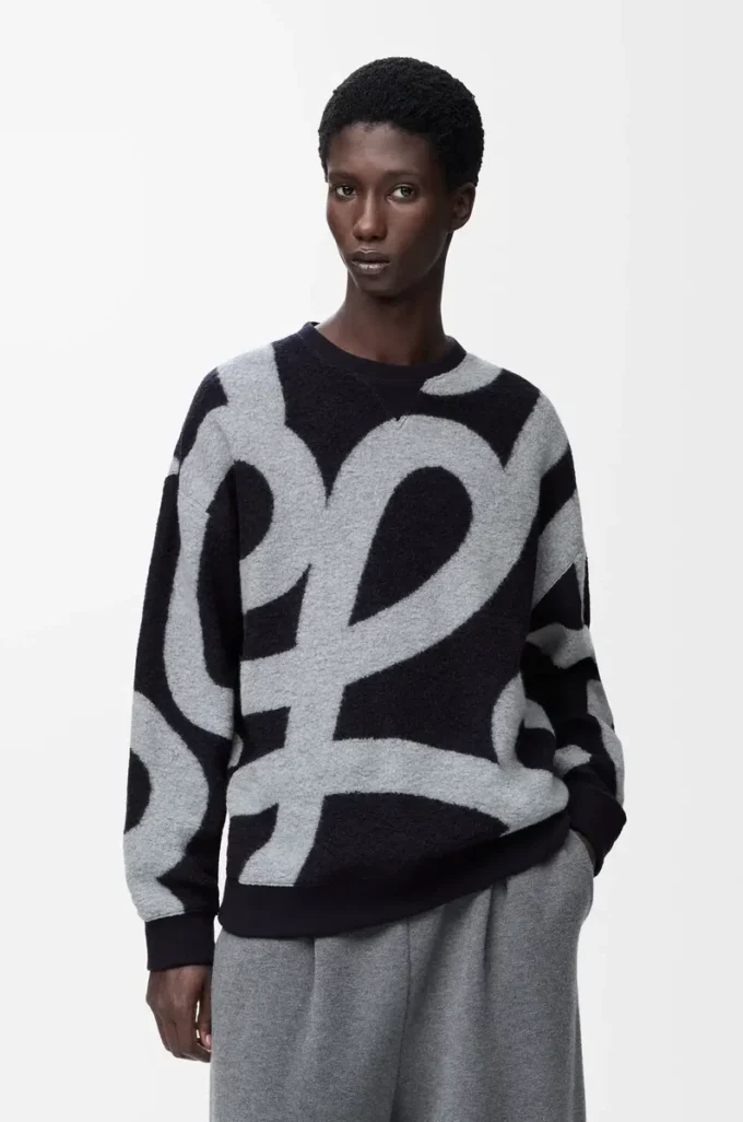 Sweatshirt aus Wolle und Baumwolle Navy/Grau