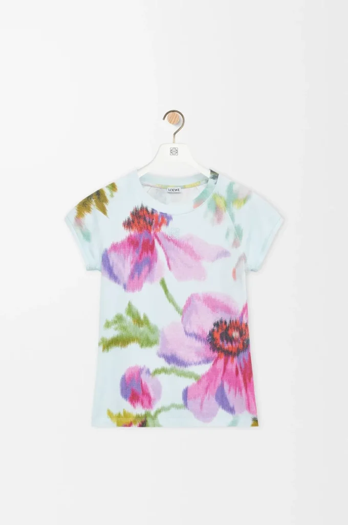T-Shirt in schmaler Passform aus Baumwollmischung Hellblau/Mehrfarbig