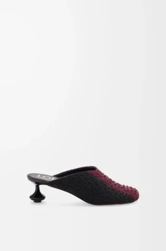 Toy Pantolette aus besticktem Canvas Schwarz/Dunkelburgunder