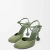 Toy-Pumps mit Knöchelriemen aus strassverziertem Wildleder in Militärgrün