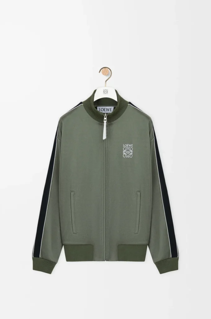 Trainingsjacke aus technischem Jersey in Khaki-Grün