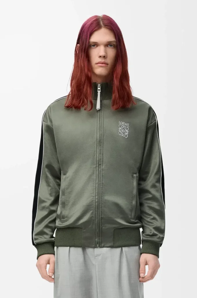 Trainingsjacke aus technischem Jersey in Khaki-Grün
