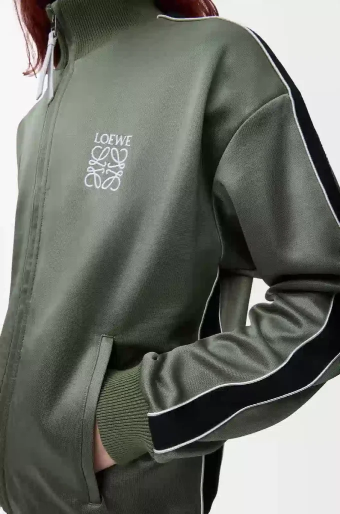 Trainingsjacke aus technischem Jersey in Khaki-Grün