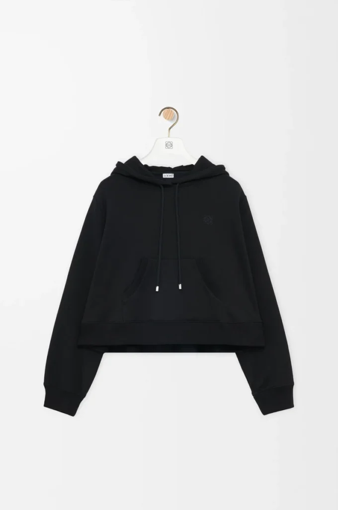 Trapezförmiger Hoodie aus Baumwollmischung Schwarz