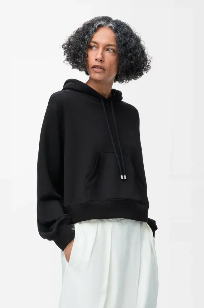 Trapezförmiger Hoodie aus Baumwollmischung Schwarz