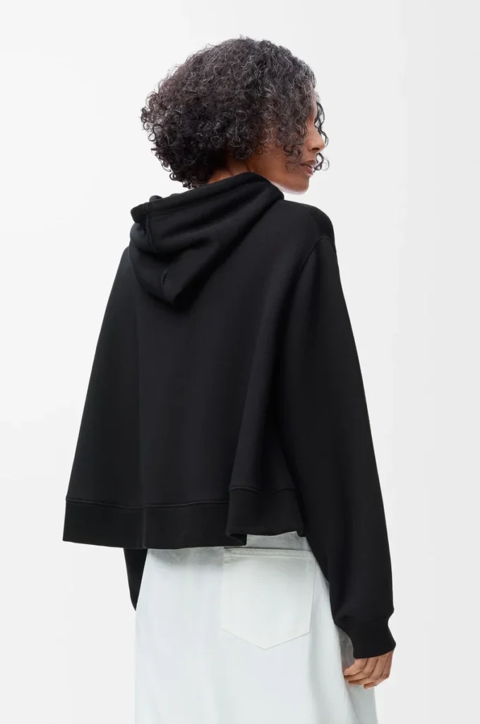 Trapezförmiger Hoodie aus Baumwollmischung Schwarz