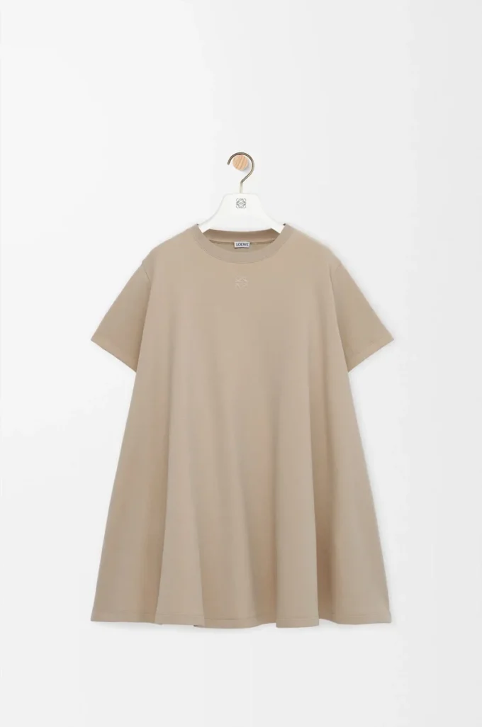 Trapezkleid aus Baumwollmischung Beige