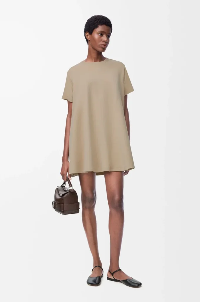 Trapezkleid aus Baumwollmischung Beige